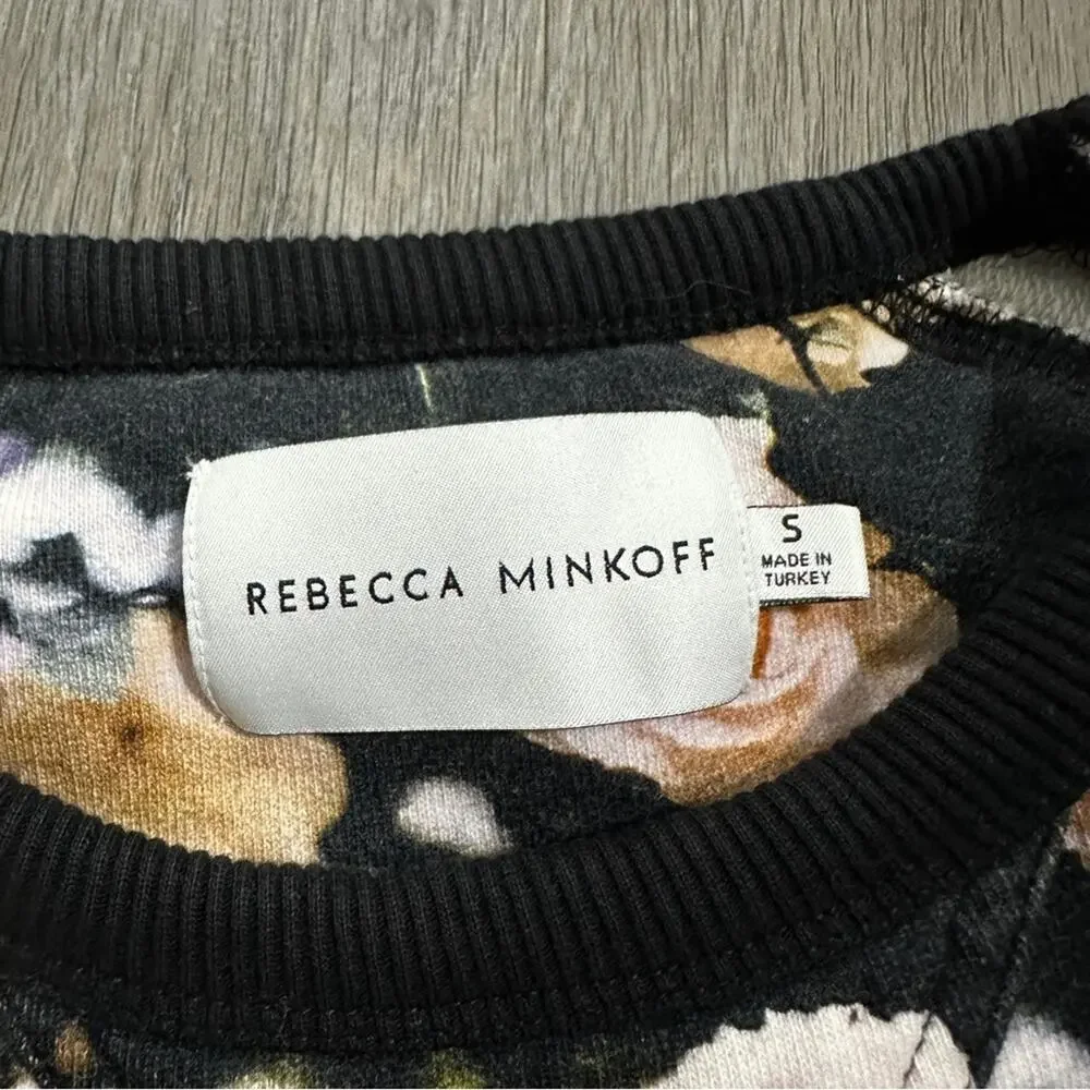 Rebecca Minkoff Jennings Black & Pink Love Floral Print Long Sleeve Sweater Sz S
